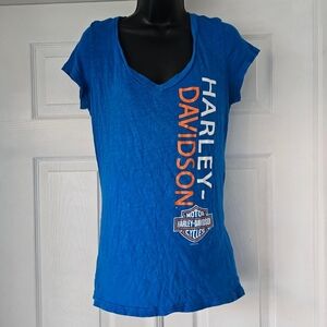 2012 harley Davidson v-neck biker blue womens t-shirt